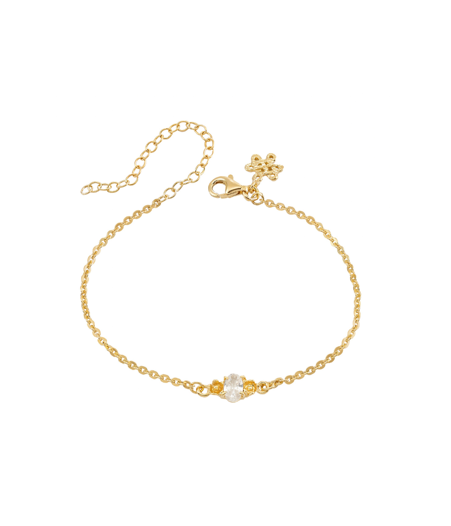 Oval Brilliant Solitaire Flower Bracelet Gold Dip