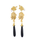 Macan Black Onyx Long Dangle Earrings Gold Dip