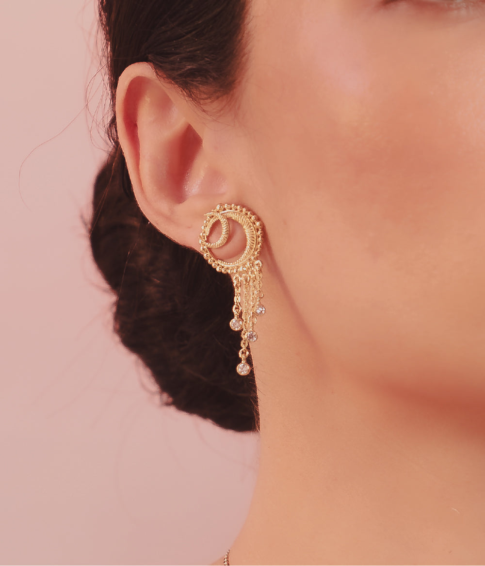 Moon Station Chain Dangle Earrings Gold Dip