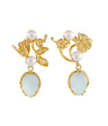 Bunga Amazonite Pearl Dangle Earrings Gold Dip