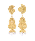Canang Gebogan Pearl Long Dangle Earrings Gold Dip