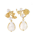 Bunga Rainbow Moonstone Pearl Dangle Earrings Gold Dip