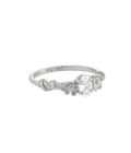 Flower Oval White Crystal Ring Silver