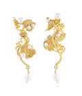 Bunga Lotus Pearl Dangle Earrings Gold Dip