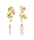 Bunga Rose Quartz Drop Earrings Gold Dip