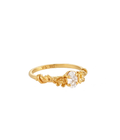 Flower Oval White Crystal Ring Gold Dip