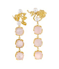 Bunga Rose Quartz Cascade Earrings Gold Dip