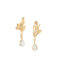 Leaves White Crystal Studs Gold Dip