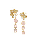 Moon Flower Rose Quartz Cascade Earrings Gold Dip