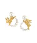 Moon Rabbit Pearl Drop Earrings Gold Dip