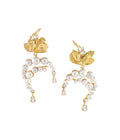 Moon Cycle Flower Pearl Dangle Earrings Gold Dip