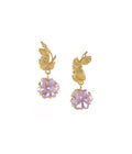 Moon Flower Pink Amethyst Dangle Earrings Gold Dip