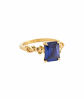 Flower Square Blue Crystal Ring Gold Dip