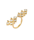 Geometric Saman Open Ring White Crystal Gold Dip