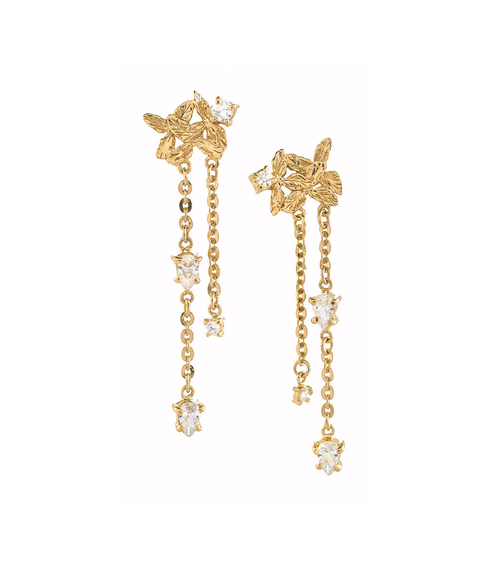 Janger Flower Chain Dangle Earrings Gold Dip