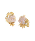 Janger Pink MOP Leaf Studs Gold Dip