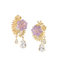 Janger Flower Pink Amethyst Dangle Studs Gold Dip