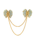 Dream Lace Blue Quartzite Double Brooch Gold Dip