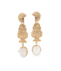 Canang Gebogan Rainbow Moonstone Long Dangle Earrings Gold Dip