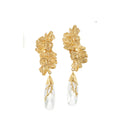 Warisan Bunga Crystal Drop Earrings Gold Dip