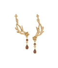 Akar Beringin Red Garnet Ear Climber with Dangle Gold Dip