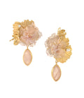 Jiwa Earrings with MOP Pink Rose Quartz Gold Dip
